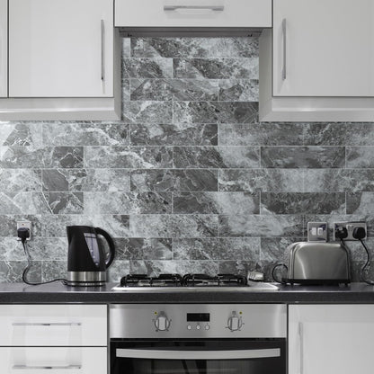 AULIGET 40-Piece Polished White Marble with Gold Peel and Stick Backsplash Wall Tiles, 3" x 12" PVC Faux Stone Stick on Tiles for Backsplash Kitchen, Bathroom, Laundry Room, Camper, Fireplace