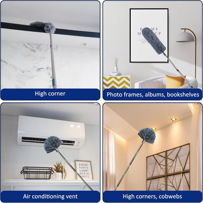 20 Ft+ High Reach Cobweb Dusting Kit with 3-14 Ft Extension Pole/Spider Web Brush & Ceiling Duster Microfiber Feather Duster with Washable Head for Cleaning Ceiling Fan, Furniture, Home
