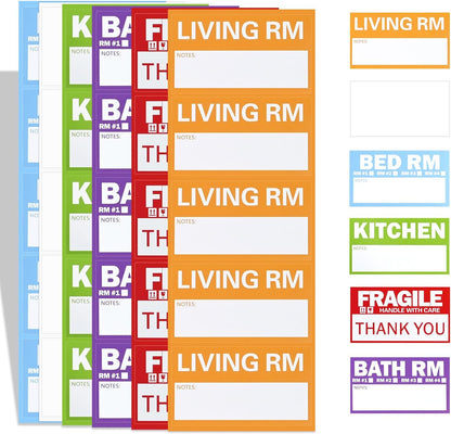 Home Moving Labels, 300 Count Color Coded Moving Labels for Boxes, 3.5"x2" Large Packing Stickers with Writable Areas, Includes Fragile and Blank, Removable