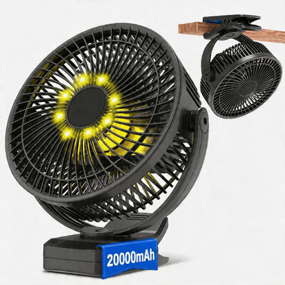 Meudeen 5000mAh Rechargeable Clip on Fan - 6 Inch Portable Fan - with Timer & LED Lantern - Battery Powered Golf Cart Fan - 5 Speeds Quiet Small Desk Fan for Camping - Stroller - Bedroom
