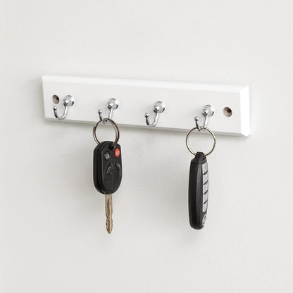 4 Hook Wall Mounted Key Rack by Home Basics | Engineered Cherry Wood Finish for Organizing Keys, Coats, and Accessories | Simple Design adds a Function Addition to Any entryway, Kitchen, or Hallway