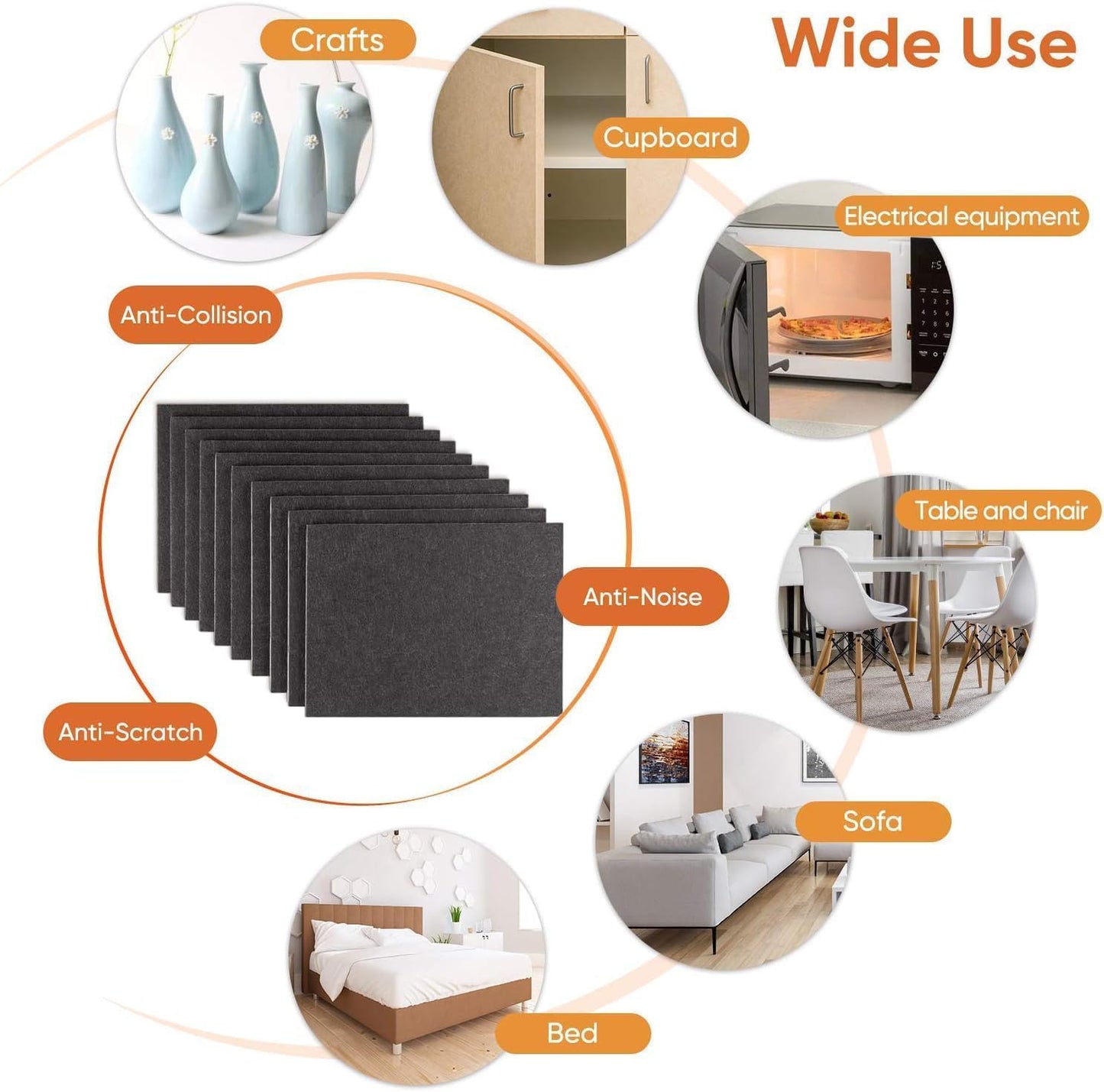 Felt Furniture Pads 10pcs 8" x 6" Adhesive Large Felt Pads, Cuttable Chair Leg Pads, Hardwood Floor Protectors for Furniture, Black