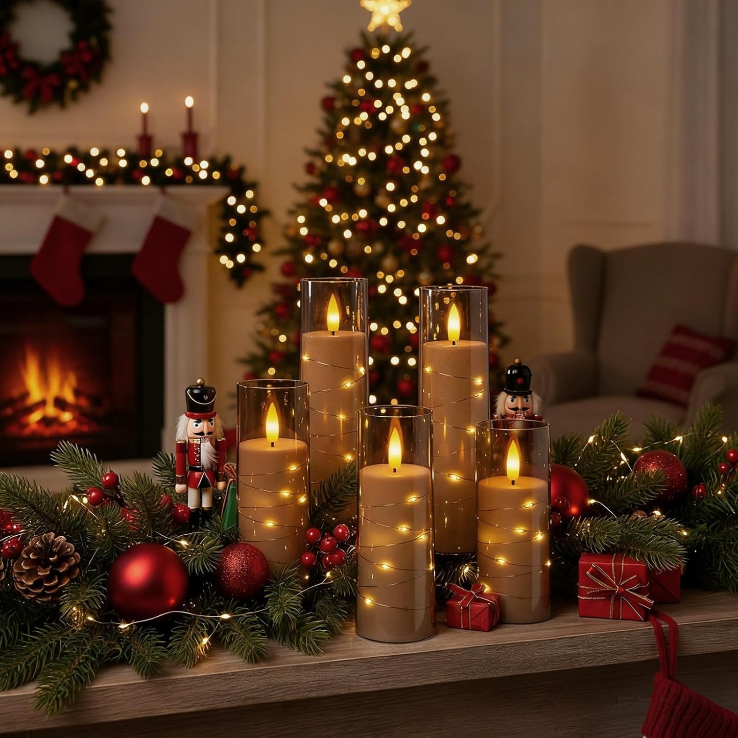 Raycare Flameless Candle with Remote Timer, 3 Flickering Acrylic Battery Operated LED Pillar Candles with Embedded Star String for Christmas, Wedding, Home Table Decor, and as a Gift (Ivory White)