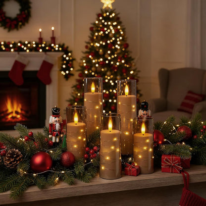 Raycare Flameless Candle with Remote Timer, 3 Flickering Acrylic Battery Operated LED Pillar Candles with Embedded Star String for Christmas, Wedding, Home Table Decor, and as a Gift (Ivory White)
