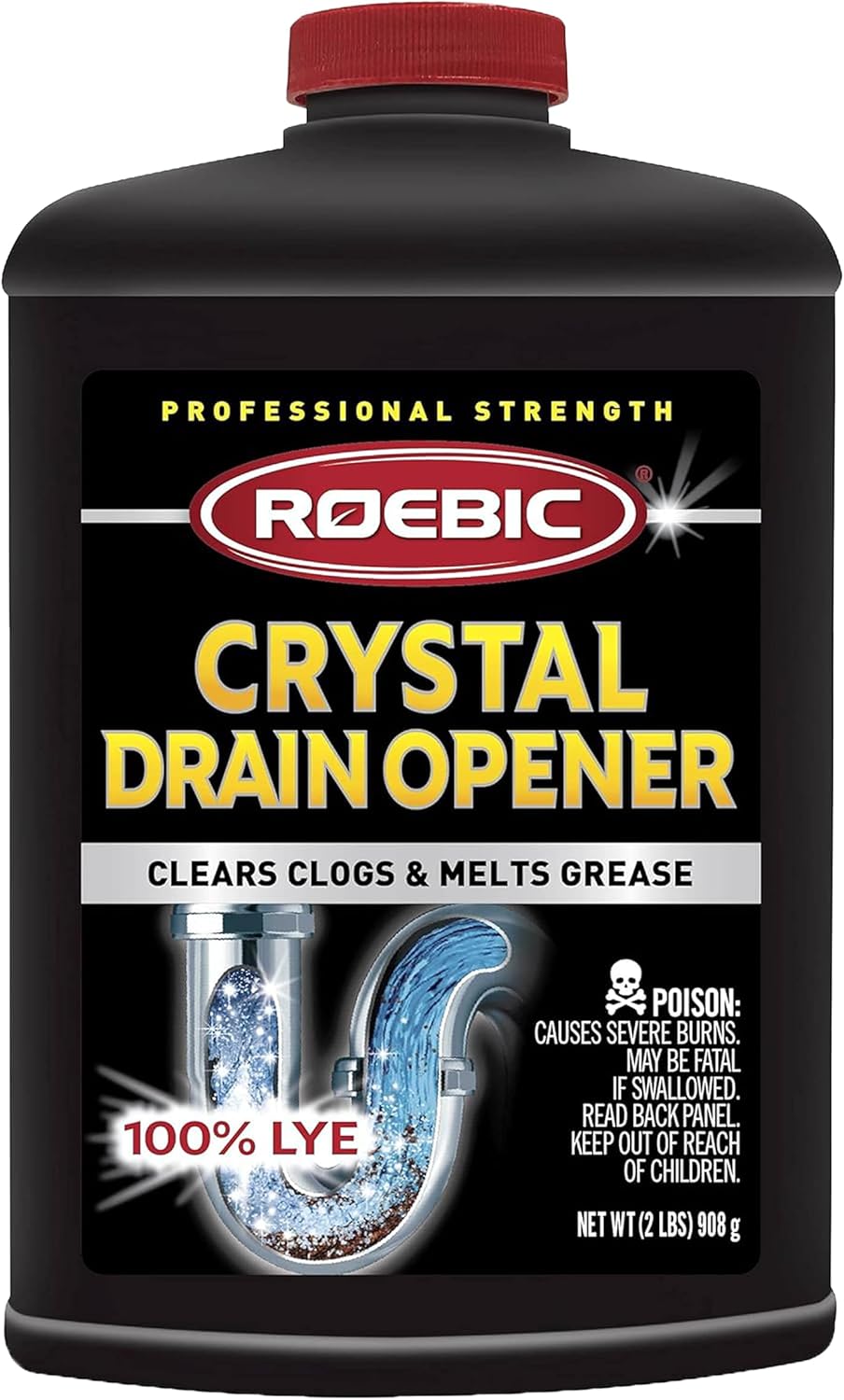 Roebic Liquid Drain Cleaner, Kitchen Sink Grease and Pipe Clog Remover, Professional Strength, 32 fl oz (1 Quart)