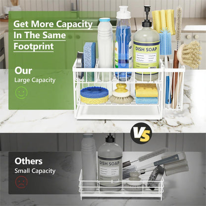 Cisily 2-Tier Kitchen Sink Caddy Organzier Rack with Flexible Dish Brush Holder, Sponge Holder for Kitchen Sink Countertop Organization Storage,Home Decor Accessories Essentials Stainless Steel