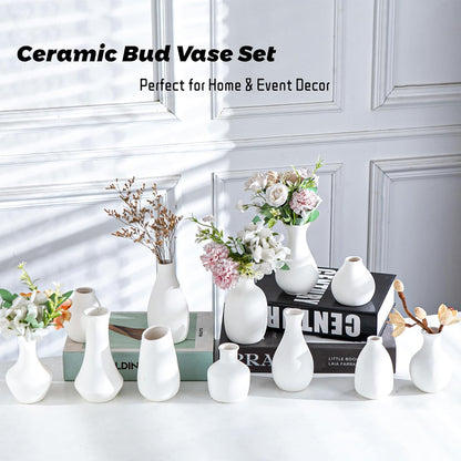 White Ceramic Bud Vase Set of 5, Mini Vases for Flowers, Decorative Small Vases for Home Decor, Boho Wedding Centerpieces, Living Room, Dining Table & Shelf Decor