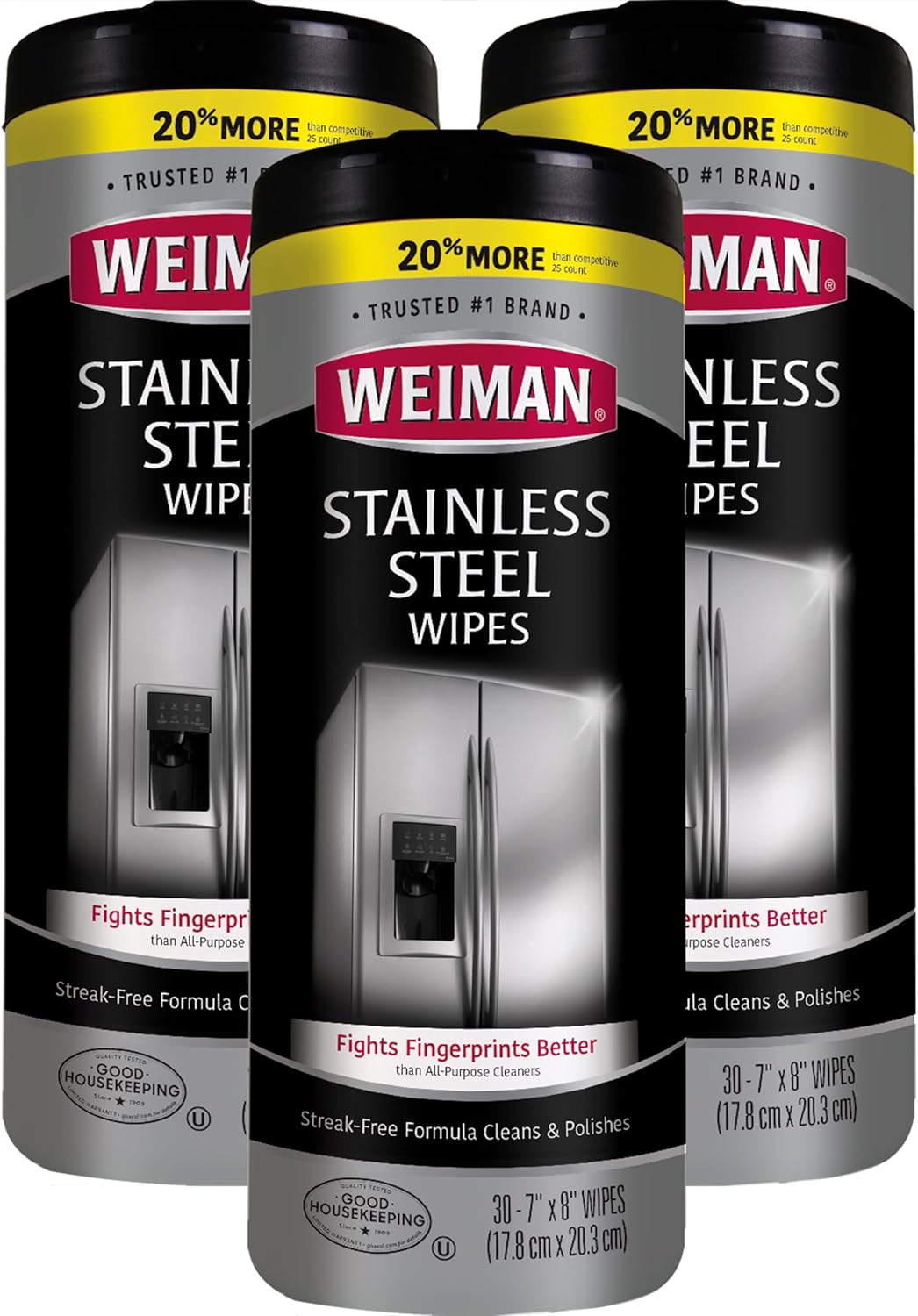 Weiman Stainless Steel Cleaner, 30 Count Wipes, Anti-Fingerprint, Removes Grease, Water Spots, Streaks & Residue, Polishing Cleaner Safe for Appliances, Chrome, Sinks & Grill Exteriors