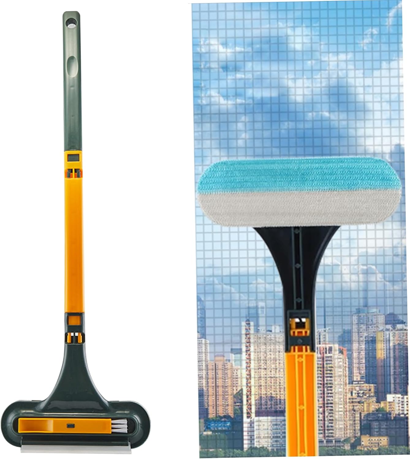 Window Screen Cleaning Brush 4PCS/Set 3 in 1 Double-Sided Window Screen Cleaner Dry＆Wet Long Handle Washable Window Cleaner Tool Home Accessory
