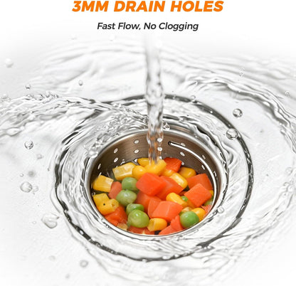 Deep Sink Strainer Basket – Fits Standard 3-1/2" Kitchen Drains – Stainless Steel Removable Strainer with 30 Disposable Mesh Bags – Makes Cleaning Food Debris Quick & Easy