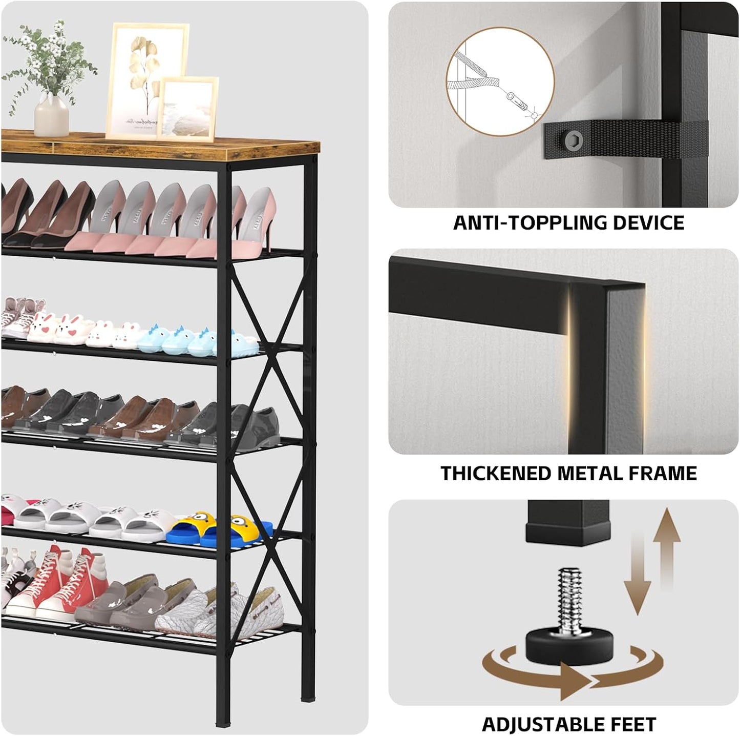 8 Tiers Tall Shoe Rack Organizer, Large Capacity Shoe Rack Holds 32 Pairs of Shoes, Durable and Stable, Adjustable Metal Shelf Stackable Shoe Shelf for Entryway, Hallway, Living Room, Closet
