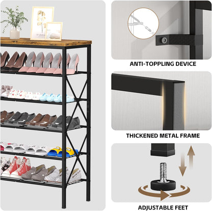 8 Tiers Tall Shoe Rack Organizer, Large Capacity Shoe Rack Holds 32 Pairs of Shoes, Durable and Stable, Adjustable Metal Shelf Stackable Shoe Shelf for Entryway, Hallway, Living Room, Closet