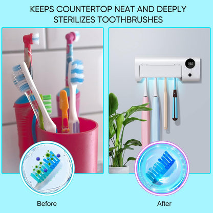 StarWin UV Toothbrush Holder for Bathroom, Timer Function, Rechargeable & Cordless Tooth Brush Cleaner Wall-Mounted, No Drilling, 4 Slots