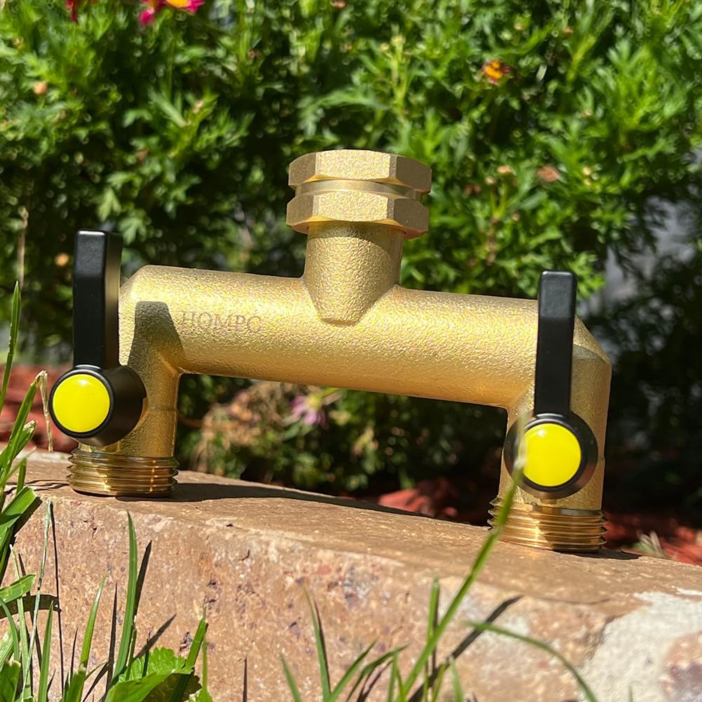 HQMPC Hose Splitter Garden Hose 3 Way Valve Brass Hose Splitter with Solid Long Handle Hose Spigot Splitter 3 Way Valve 3/4" GHT Thread