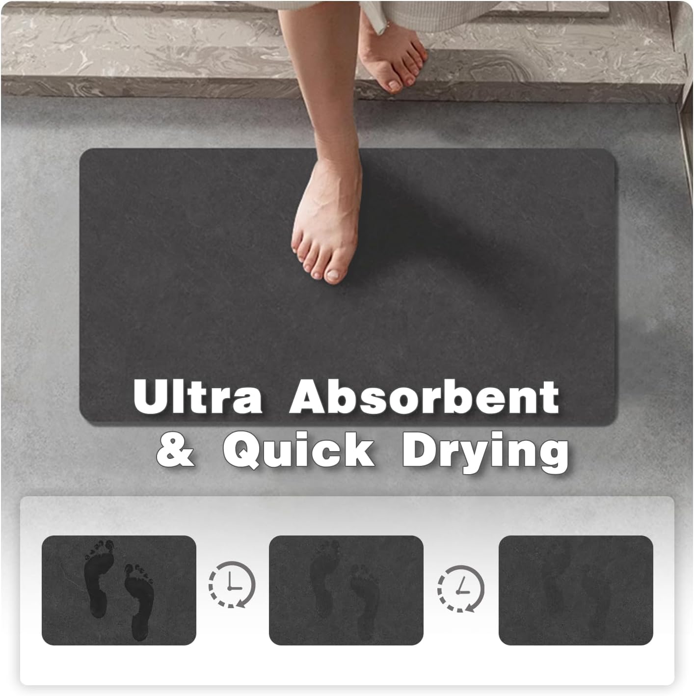 TYUU Bath Mat, Bathroom Rugs Non Slip Washable Thin Absorbent Quick Dry Bath Mat Fits Under Door Bathroom Floor Mat Perfect for Bath, Shower, or Sink 16"x24" Dark Grey