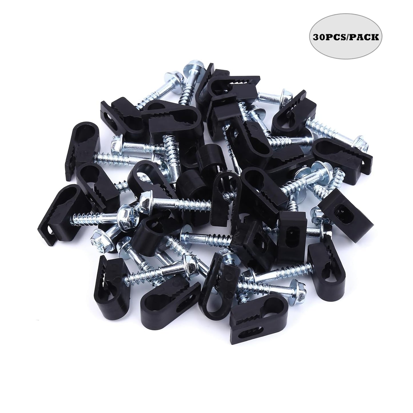 Cable Clips with Screws Fastener 1/4 Inch (6 mm) - All Weather Wire Clips for Coaxial, Ethernet,Electrical Cables,Brick/Stucco Siding Clips, UV-Resistant for Outdoor Wall Mount,30 Pack,White