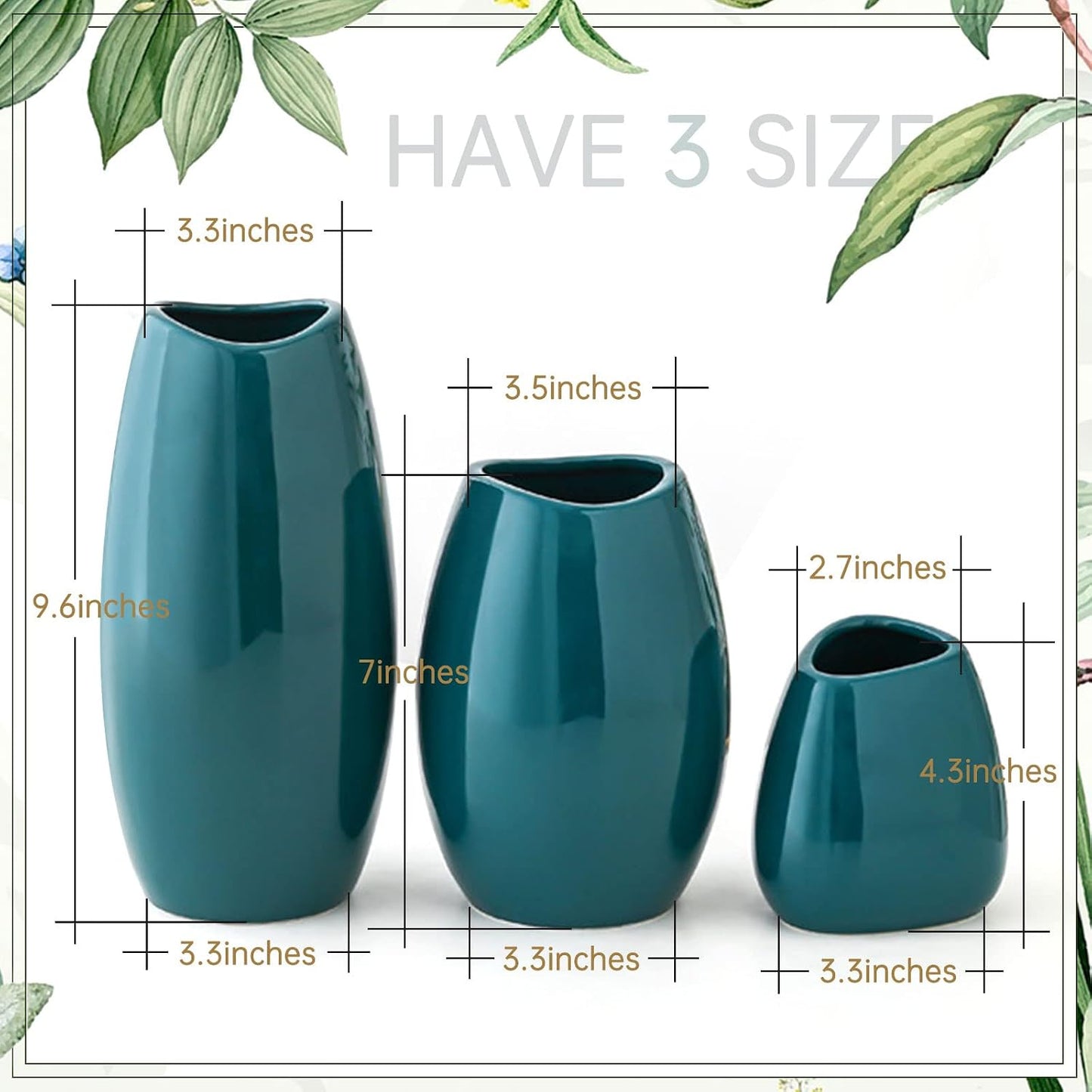 hjn Ceramic Vase Set of 3 White Flower Vase for Home Decor, Modern Decorative Vases for Flowers/Ideal Shelf Decor/Table/Living Room/Kitchen/Office-White