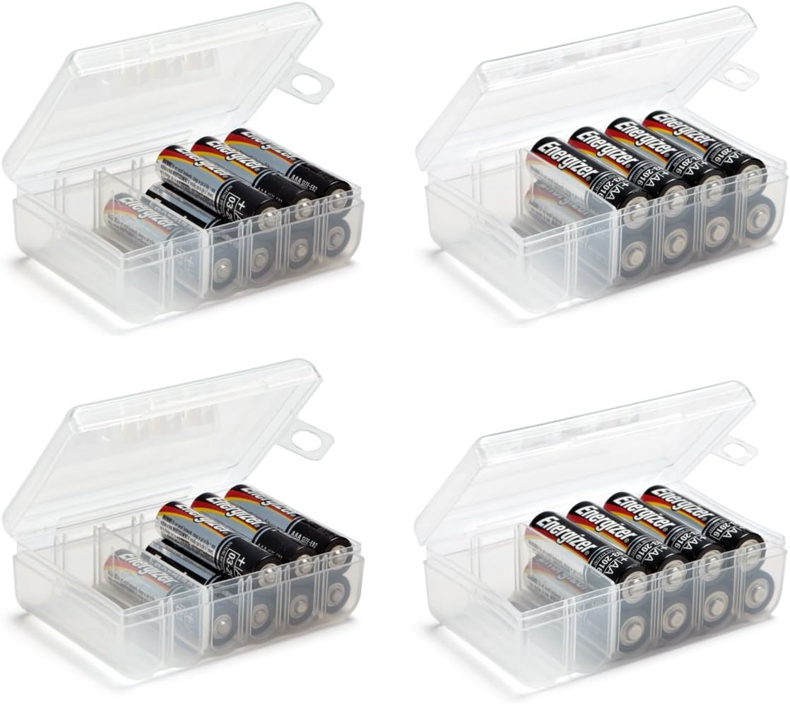 GlossyEnd Set of 4 - Two C and Two D Battery Storage Box, Battery Storage Case, Battery Holder Clear (C - D)