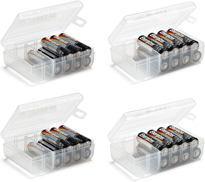 GlossyEnd Set of 4 - Two C and Two D Battery Storage Box, Battery Storage Case, Battery Holder Clear (C - D)