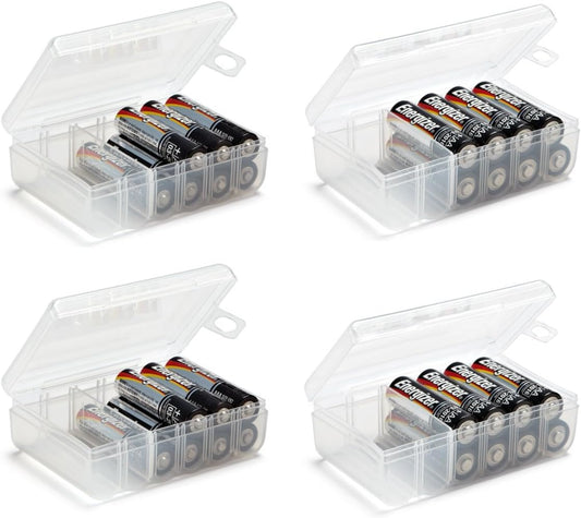 GlossyEnd Set of 4 - Two C and Two D Battery Storage Box, Battery Storage Case, Battery Holder Clear (C - D)