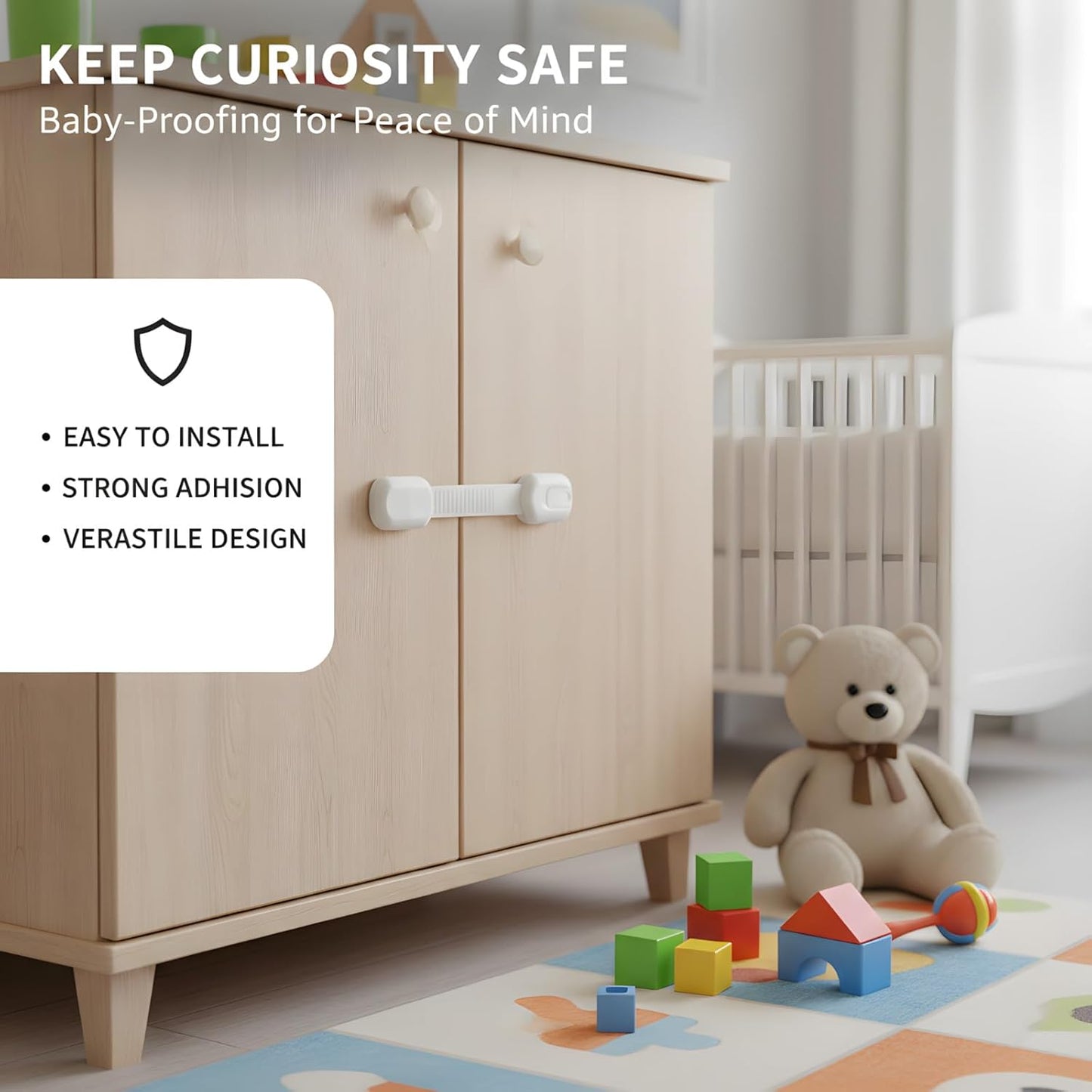 Cabinet Locks Baby Proofing 12-Pack – Child Proof Cabinet Locks & Door Locks for Kids Safety, Baby Proof Cabinet Latches with Strong 3M Adhesive, No Drill, Multi-Purpose for 10078-01A