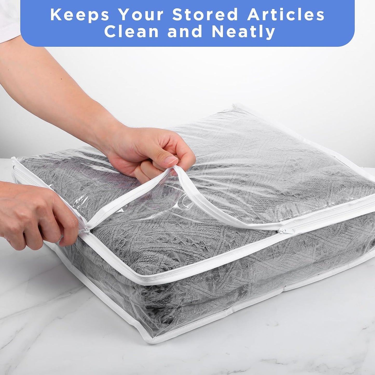 6 Pack Clear Zippered Storage Bags – PVC Plastic Organizer for Clothes, Blankets, Bed Sheets, and More (15.7 x 13.8 x 3.9 Inches)