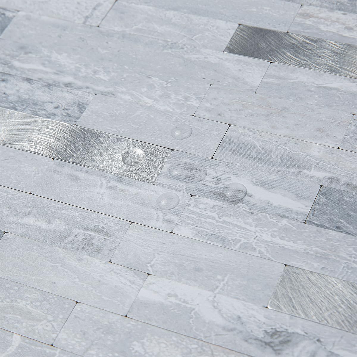 AULIGET 20 Sheets Peel and Stick Backsplash, Black & Grey Wood Look PVC Mixed Metal Stick on Backsplash Tiles for Kitchen
