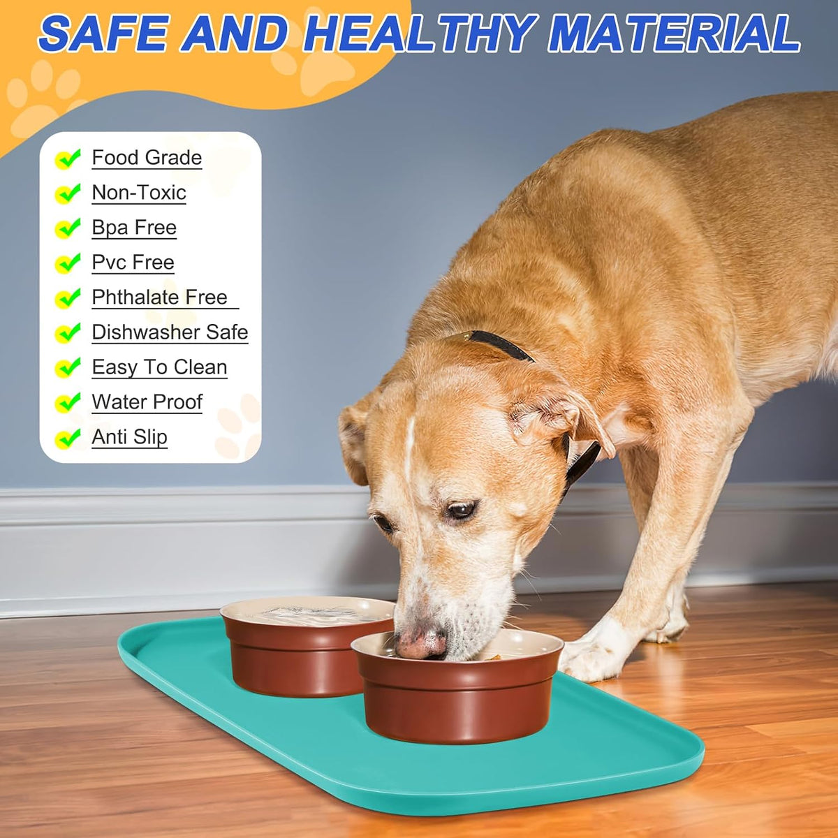 SMILOOL Silicone Pet Food Mat with Raised Edge for Food and Water Bowl, Dog Feeding Mats, Cat Food Trays for Floor Waterproof, Rubber Tray for Dogs and Cats, 19 x 12 x 0.7 Black