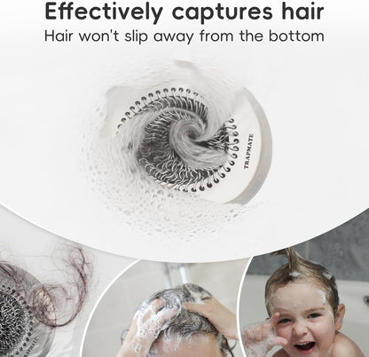 TRAPMATE Shower Drain Hair Catcher, 4.4" Easy Clean Bathtub Drain Hair Catcher, Anti-Slip Bath Tub Drain Protector, Upgraded 304 Stainless Steel Shower Sink Drain Cover for Bathroom (Patented Product)