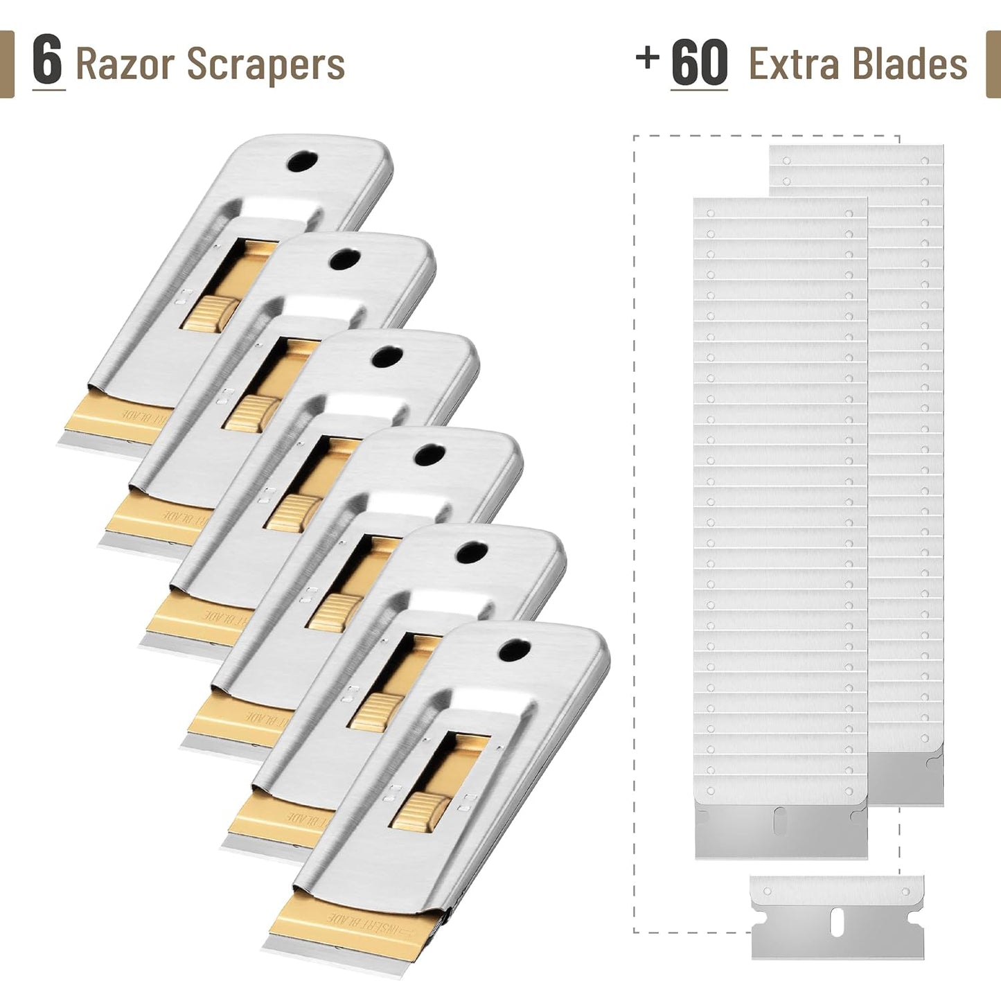 Bates- Metal Razor Blade Scraper, 2 Pack, 30 Extra Blades, Scraper for Cleaning, Glass Scraper, Razor Blade Scraper Tool, Razor Scraper Tool, Scraper Blades, Window Scraper with Razor Blade