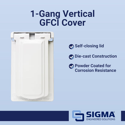 Sigma 14248WH Weatherproof 1-Gang Vertical GFCI Receptacle Cover, WH