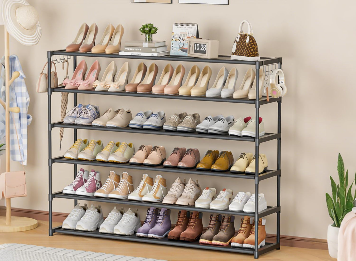 LUKYTOWER Extra Long Shoe Rack 2 Tier Shoe Storage Organizer Wide Stackable Shoe Organizer Racks for Closet Entryway,Shoe Shelf Stand Sturdy Durable Shoes Rack Holder Save Space