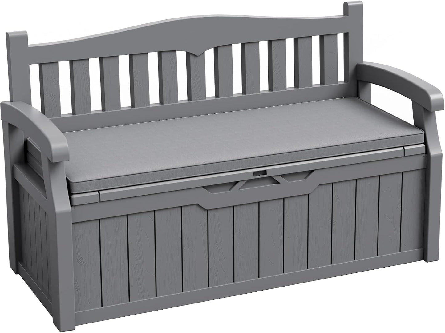 JUMMICO 80 Gallon Resin Outdoor Storage Bench, Large Deck Box with Armrest, Lockable&Waterproof for Garden, Home, Patio, Pools (Black, 80 Gallon)