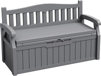 JUMMICO 80 Gallon Resin Outdoor Storage Bench, Large Deck Box with Armrest, Lockable&Waterproof for Garden, Home, Patio, Pools (Black, 80 Gallon)