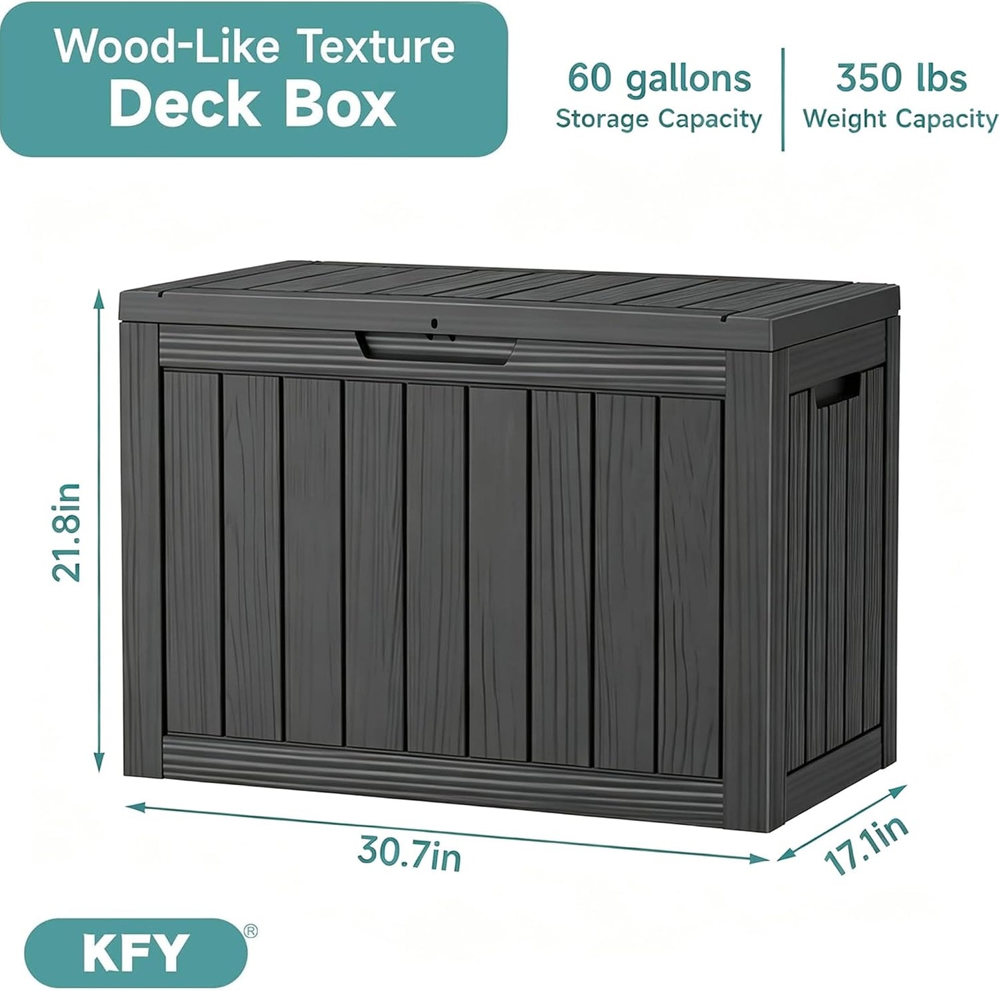 60 Gallon Outdoor Waterproof Storage Box, UV Resistant Resin Deck Box with Built-in Handle, Outdoor Storage Container for Patio Furniture, Garden Tools, Patio Cushions, Black