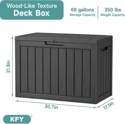60 Gallon Outdoor Waterproof Storage Box, UV Resistant Resin Deck Box with Built-in Handle, Outdoor Storage Container for Patio Furniture, Garden Tools, Patio Cushions, Black