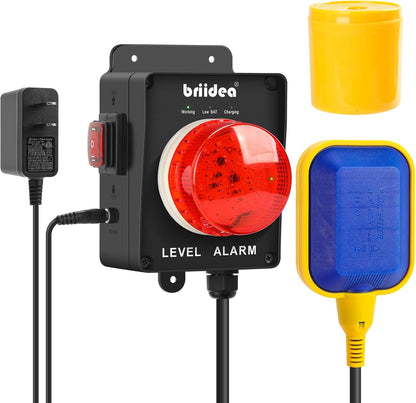 Sump Pump Alarm, Briidea Indoor/Outdoor High Water Septic Tank Alarm with 110dB Loud Alarm and Large LED Indicator, 10ft Level Float Switch, Ideal for Septic Sump Pump Pond Water Tank
