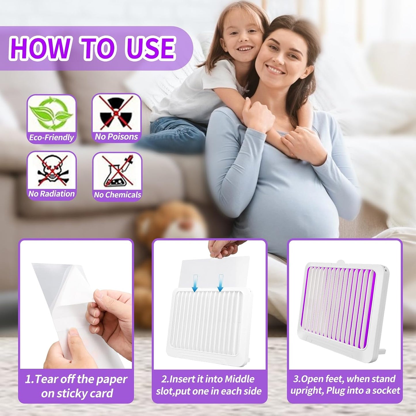 Fruit Fly Traps for Indoors - Indoor Fly Trap, Plug-in Bug Light Catcher with UV and Blue Light,Gnats, Mosquitoes, Flies, Moths,House Flies - Fly Traps Indoor for Home-400 Sq Ft of Protection