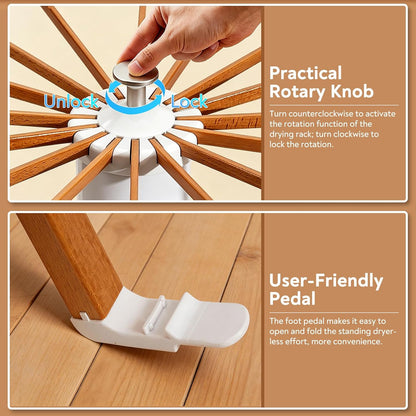 ZOFGENOW Clothes Drying Rack, Rotary Foldable Stand with 16 Arms, White | Stable Tripod Base, 50 lbs Heavy Duty, Collapsible Space Saving, indoor Laundry Room, Apartments, Balcony