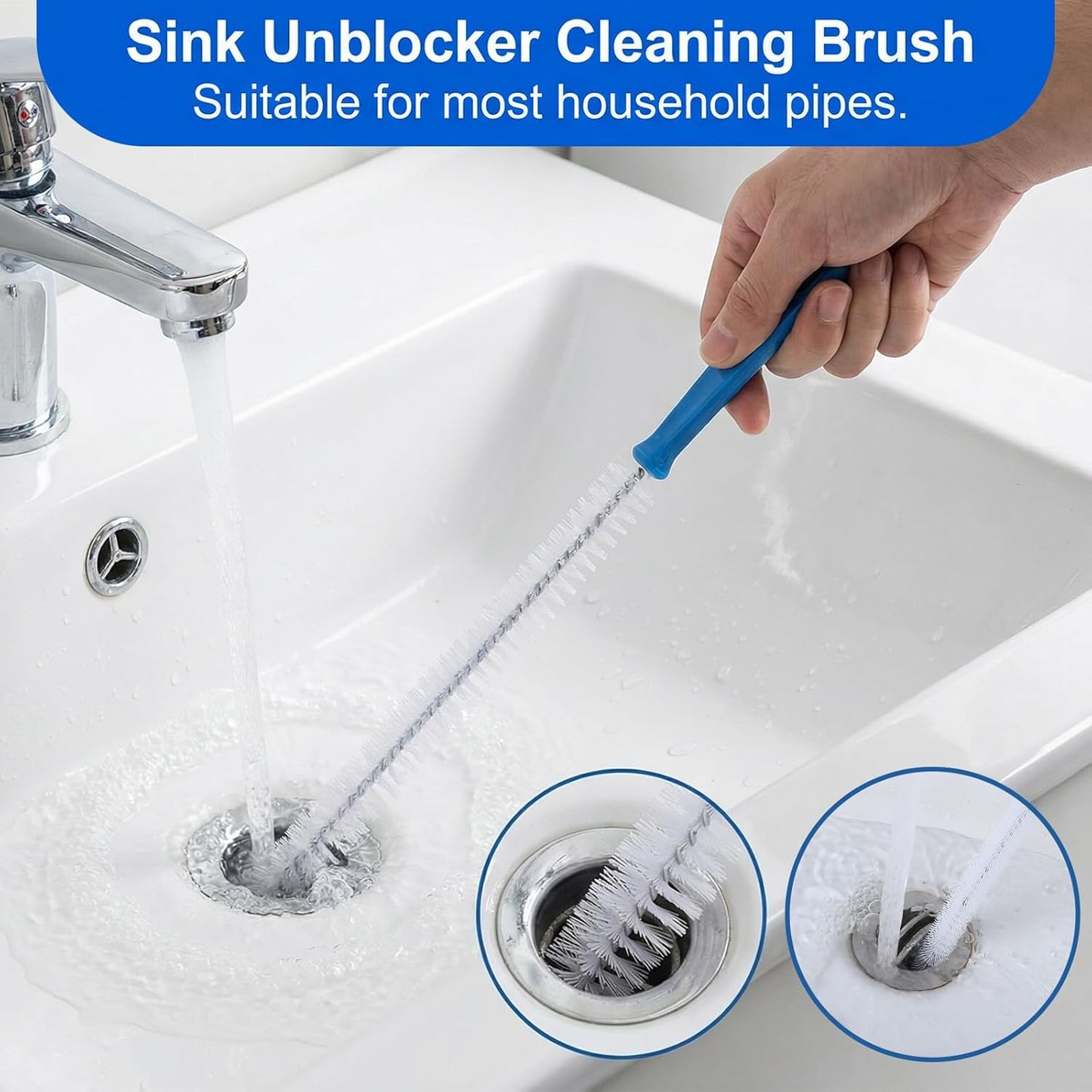 Grevosea 5 Pcs Drain Cleaning Brushes, Sink Drain Brush Pipe Cleaning Flexibly Bendable Sink Brush for Toilet Kitchen Sink Bathroom Tub Shower and Sewer Drain Cleaner Tool (45cm/17.72inch)