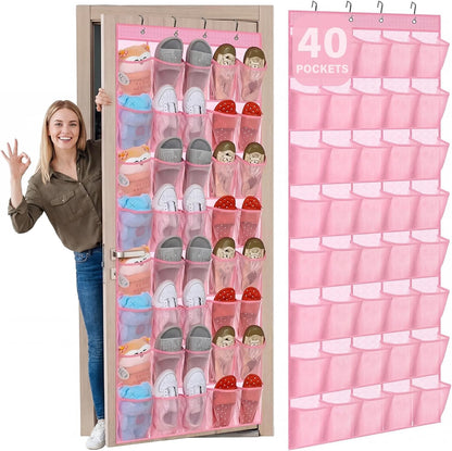 Windyun 40 Over The Door Shoe Organizer, Large Mesh Pocket Hanging Shoe Rack Hanger Large Capacity Gray Behind The Door Storage Holder for Dorm College Closet Entryway Bedroom Utility Room Women Men