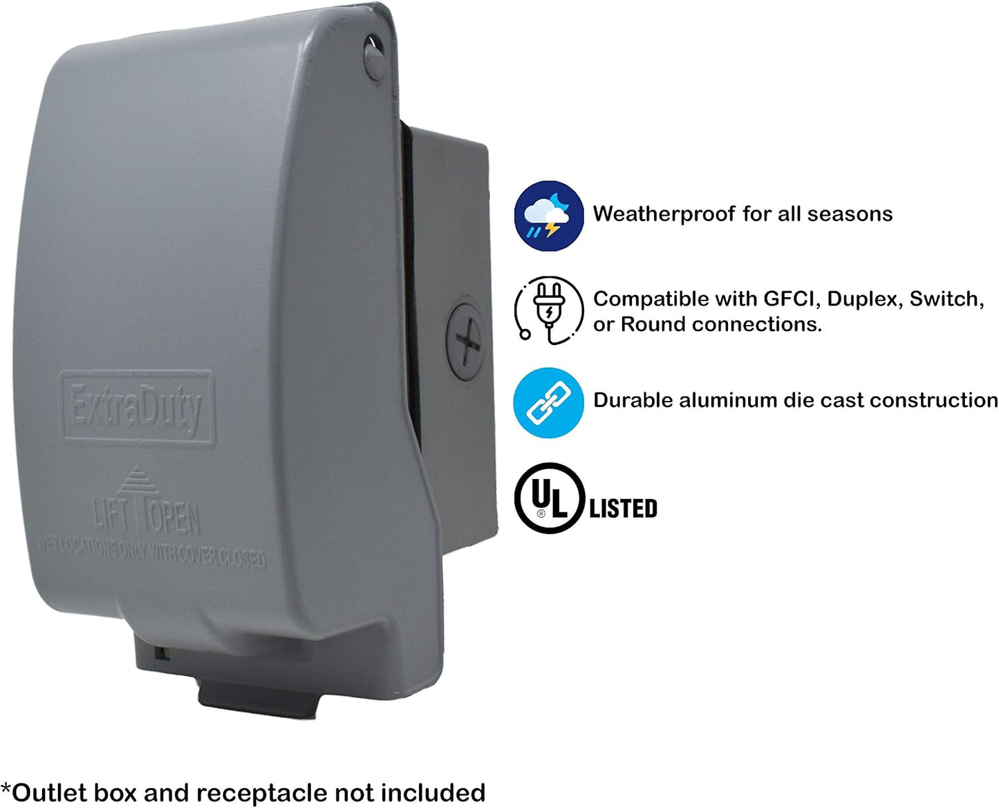 Sealproof 1-Gang Vertical Metal Weatherproof Lockable While In Use Outdoor Outlet Receptacle Cover, 7-in-1 Configurations
