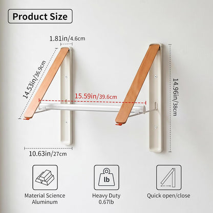 LEQ Clothes Drying Rack Wall Mounted, Foldable Laundry Drying Rack with Wood-Tone Aluminum Frame, Rustproof Retractable Clothes Hanger for Small Laundry Room, Bathroom, Balcony,White