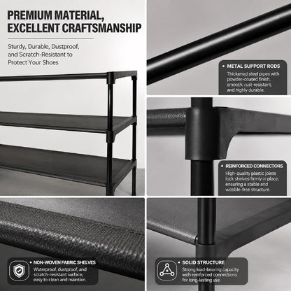 Shoe Rack - 3 Tier Non-Woven Shoe Rack Shelf, Shoe Organizer for Apartments, Dormitories, Closets, Entryways, Garages and Corridors, Stackable Shoe Shelves, Black