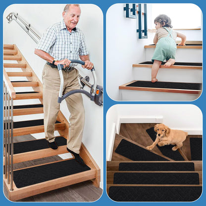 Non Slip Stair Treads for Wooden Steps,15 Pack 8" X 30" Stairs Carpet Treads Indoor with Reusable Peel and Stick Adhesive for Kids Elders and Pets