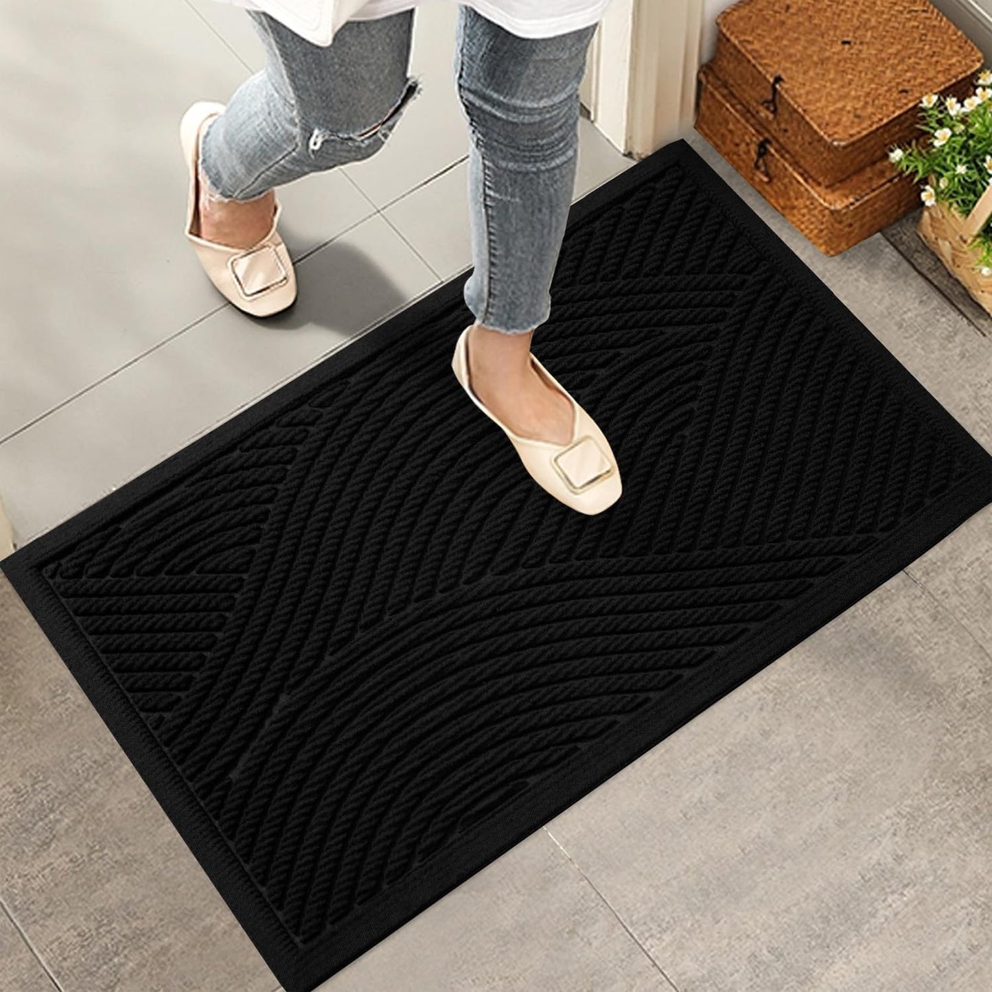 HIYARD Sturdy Front Door Mat, Absorbent Muddy Dirt Resist Welcome Door Mats Outdoor Indoor, Stain and Fade Resistant, Non-Slip Backing Entry Mat Low Profile Doormat for Entryway, 29×17, Beige