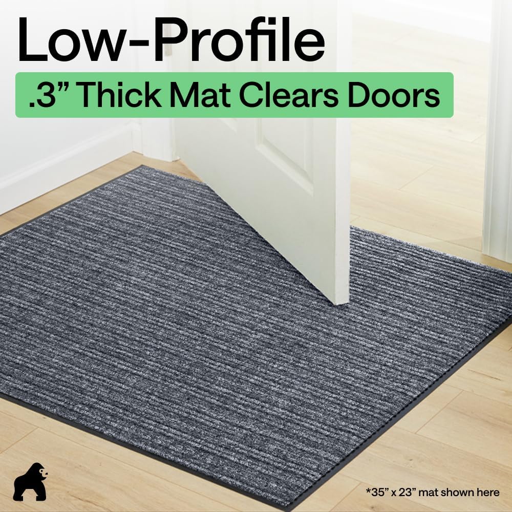 GORILLA GRIP Waterproof Traffic Guard Door Mat, Heavy Duty Entryway Mats, Strong Backing Commercial Utility Rugs for Office Hallway, Garage Floor and Home, Low Profile Carpet Runner, 29x17, Black