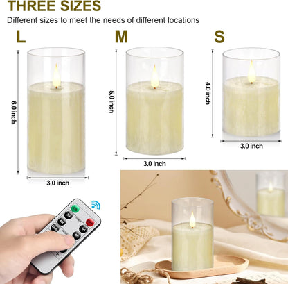 Flameless Flickering Battery Operated Candles D2.2''*H4 5" 6" 7" 8" 9" Set of 9 Ivory Real Wax Pillar LED Candles with 10-Key Remote and Cycling 24 Hours Timer (Ivory)