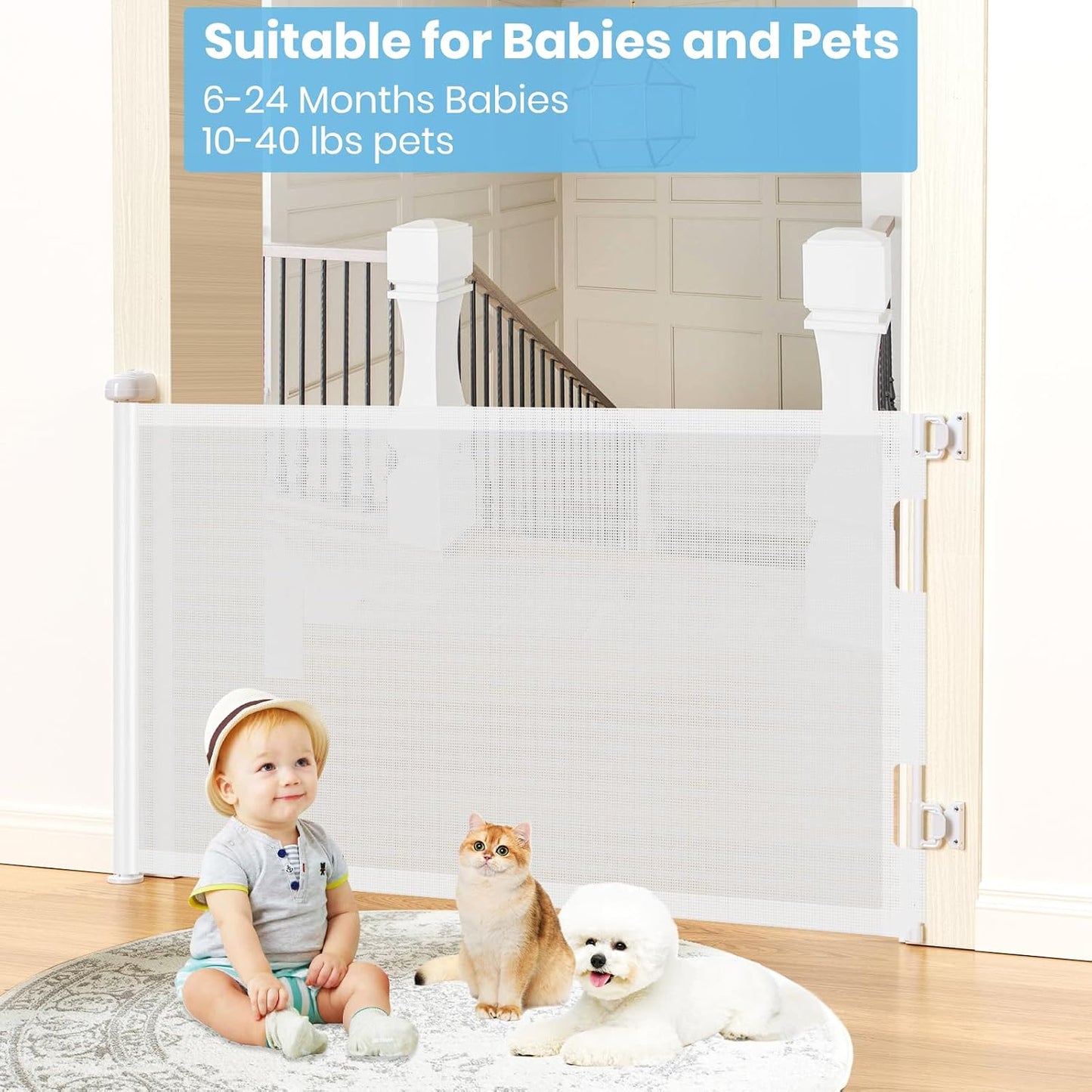 HAMOPY Retractable Baby Gate, 33" Tall, Extends up to 55" Wide, Durable Auto-Lock Baby Gates for Stairs, Mesh Dog Gate and Child Safety Gates for Doorways, Hallways, Indoor, Outdoor(Black)