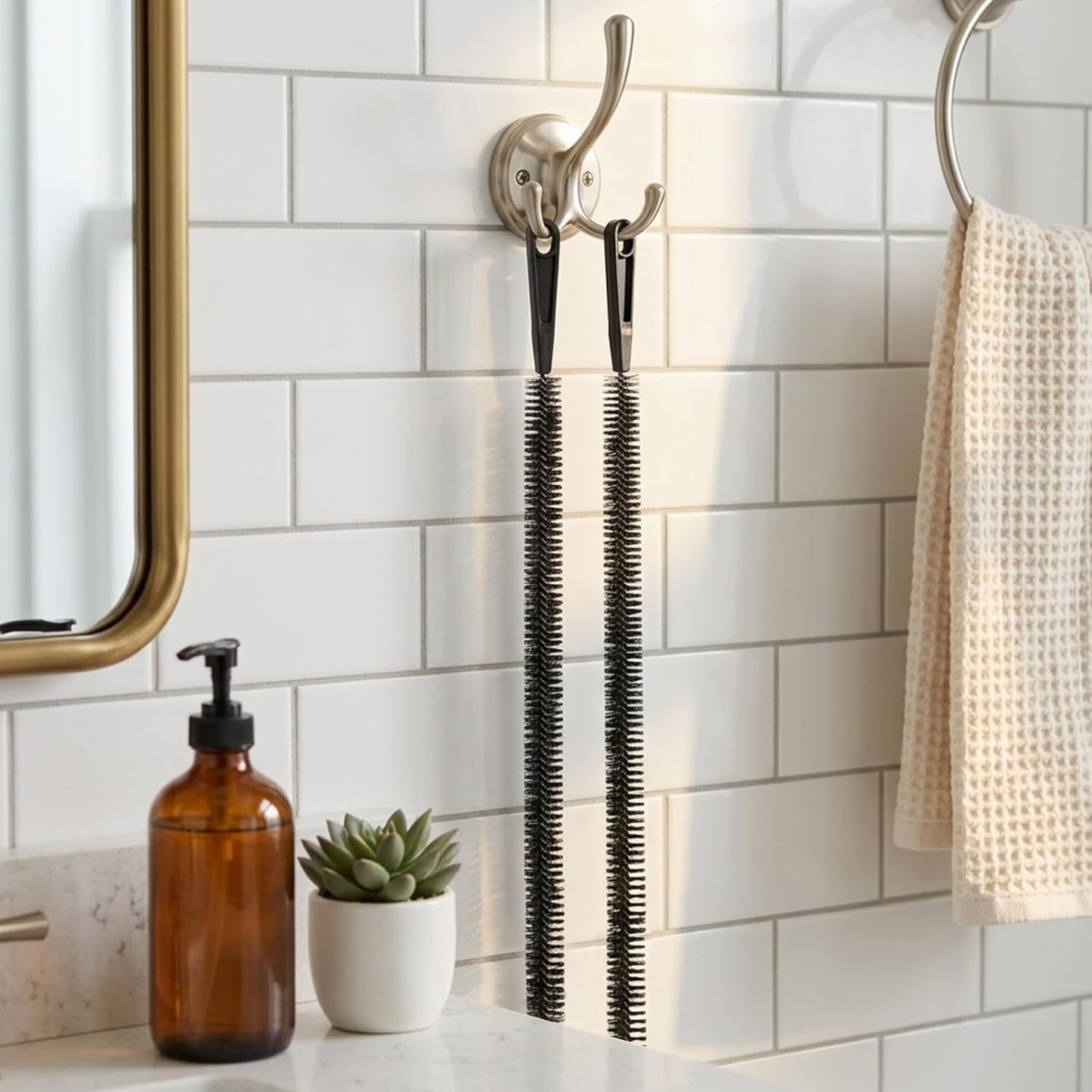 Drain Cleaning Brush 2 Pack, 23.6 Inch Long Pipe Cleaner Brush, Flexible Drain Clog Remover Tool with Nylon Bristles, Sink Drain Cleaner for Hair Clogs, Kitchen Sink, Bathroom Tub, Shower Drain